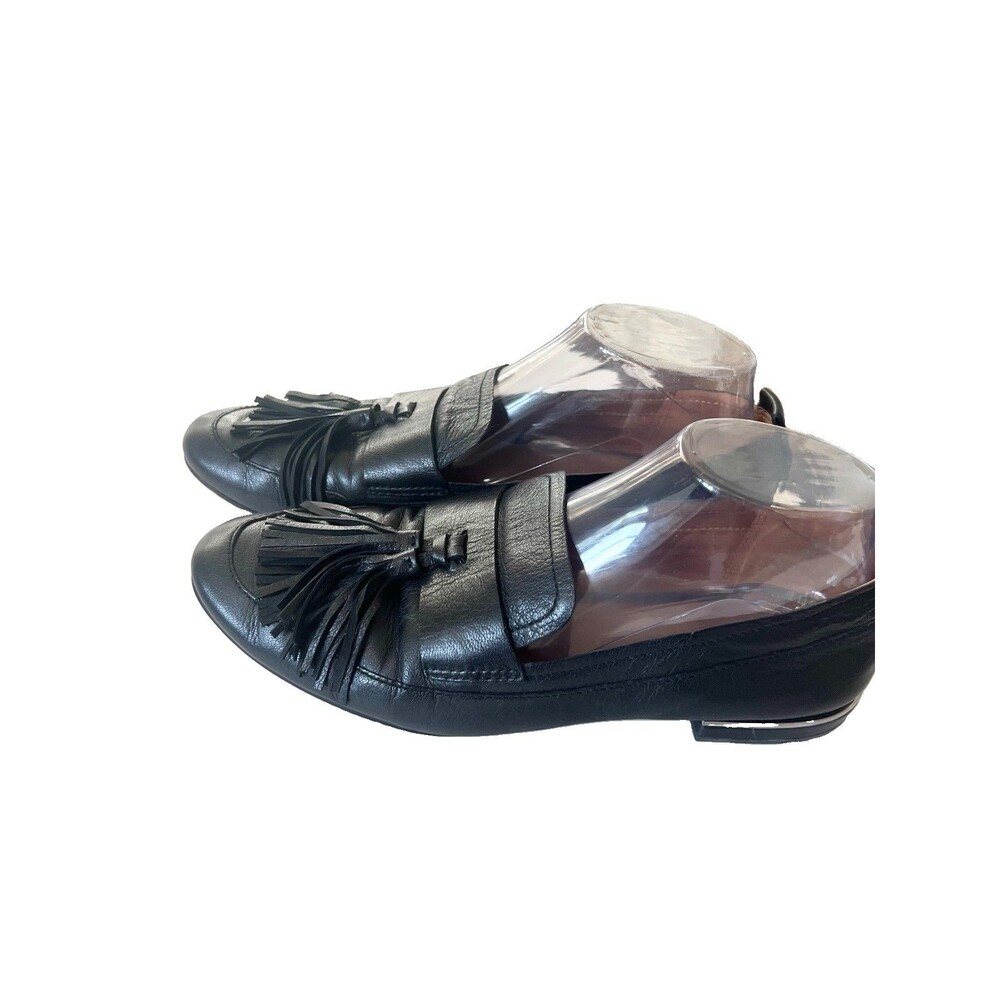 Franco Sarto Women's Black Leather Tasseled Loafers Size 9 Slip On